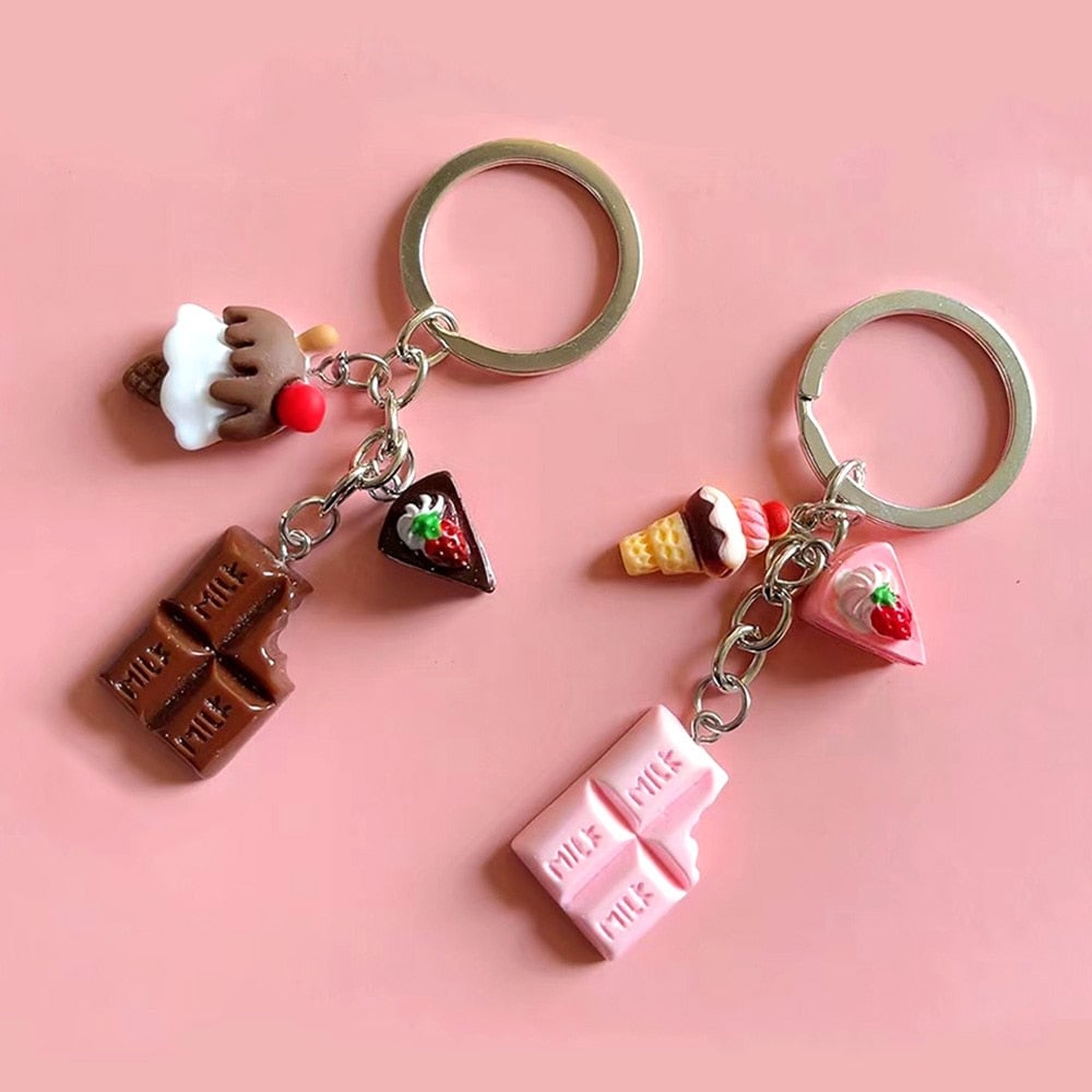 Dessert Food Keychain Chocolate Ice Cream Keyring